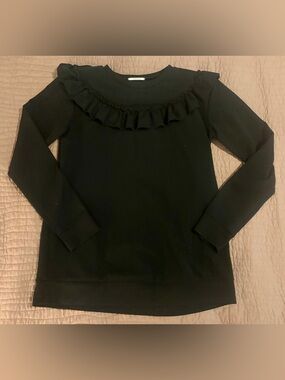 Women's Black Ruffle-Trim Long Sleeve Blouse